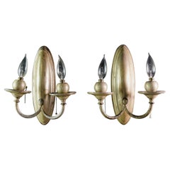 Antique Pair Bradley & Hubbard Silvered Brass 2 Arm Wall Sconces