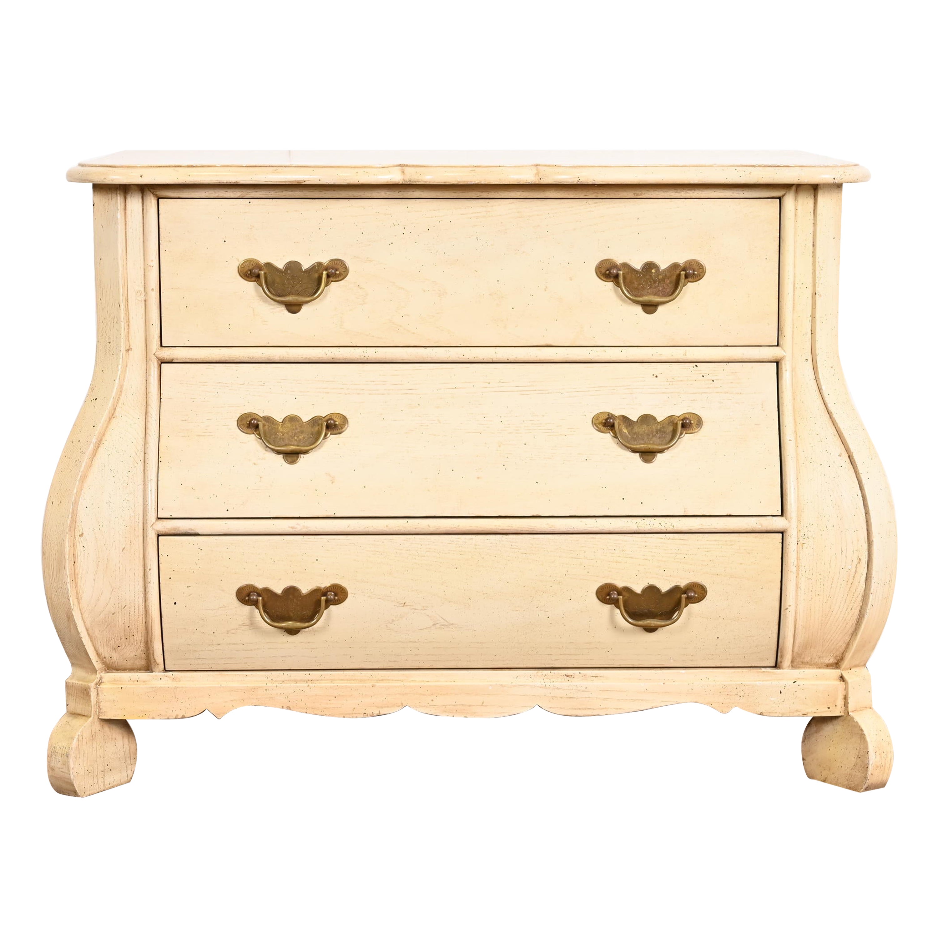 Baker Furniture Dutch Cream Painted Oak Bombe Chest or Commode For Sale