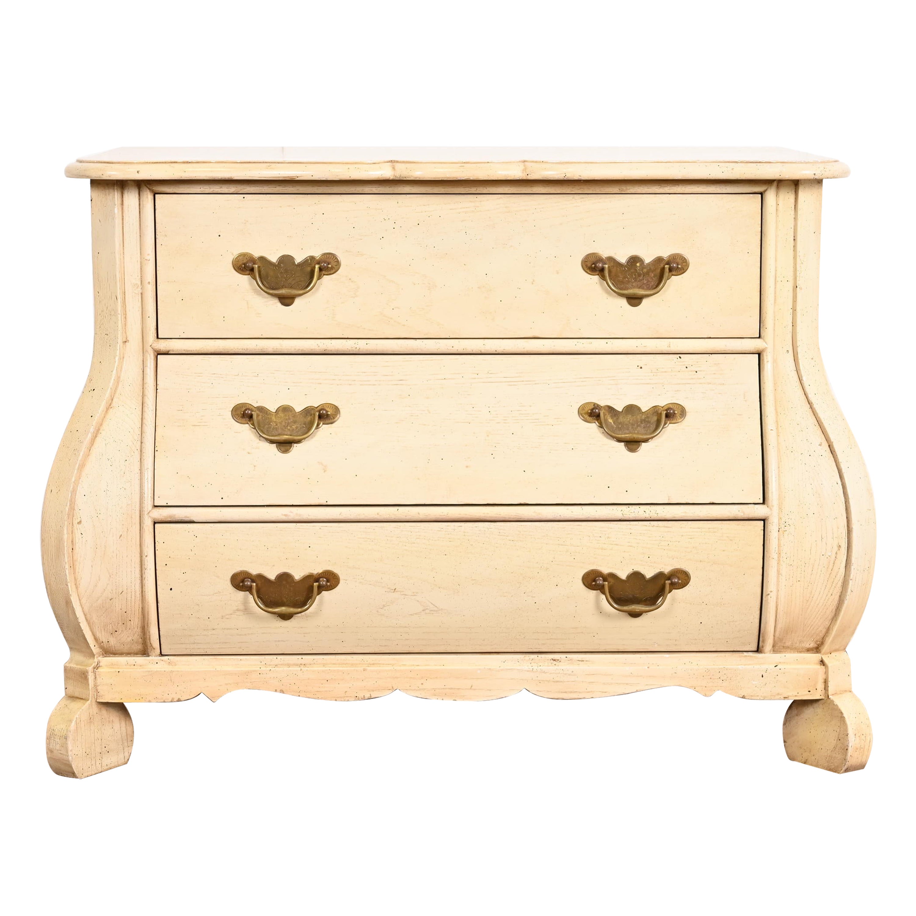 Baker Furniture Dutch Cream Painted Oak Bombe Chest or Commode