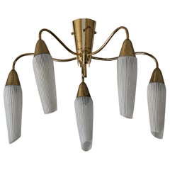 Swedish Designer, Chandelier, Brass, Glass, Sweden, 1950s