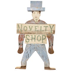 Antique Early 20th C Folk Art Novelty Shop Polychrome Wooden Figural Advertising Sign