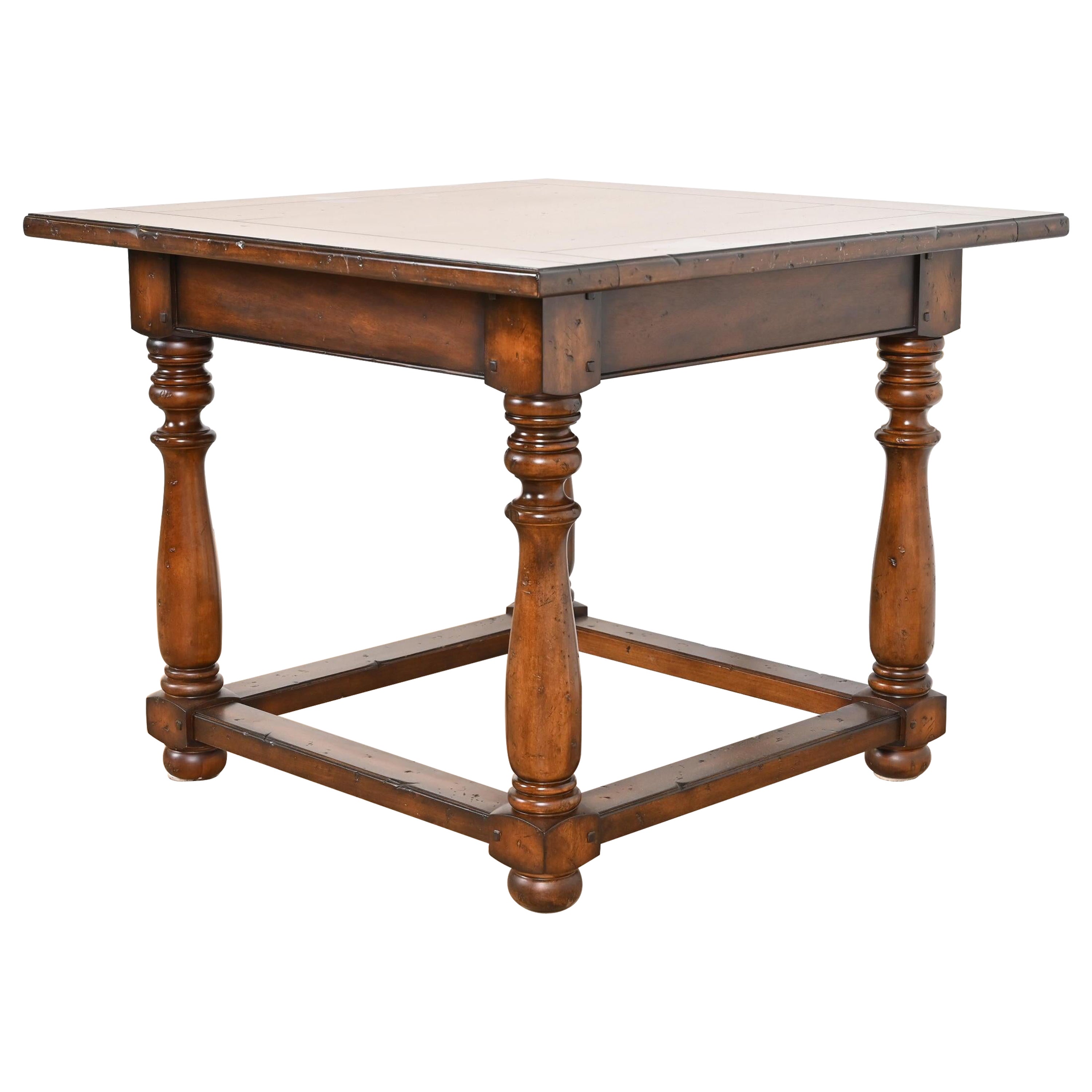 Ralph Lauren Rustic European Carved Walnut Side Table For Sale
