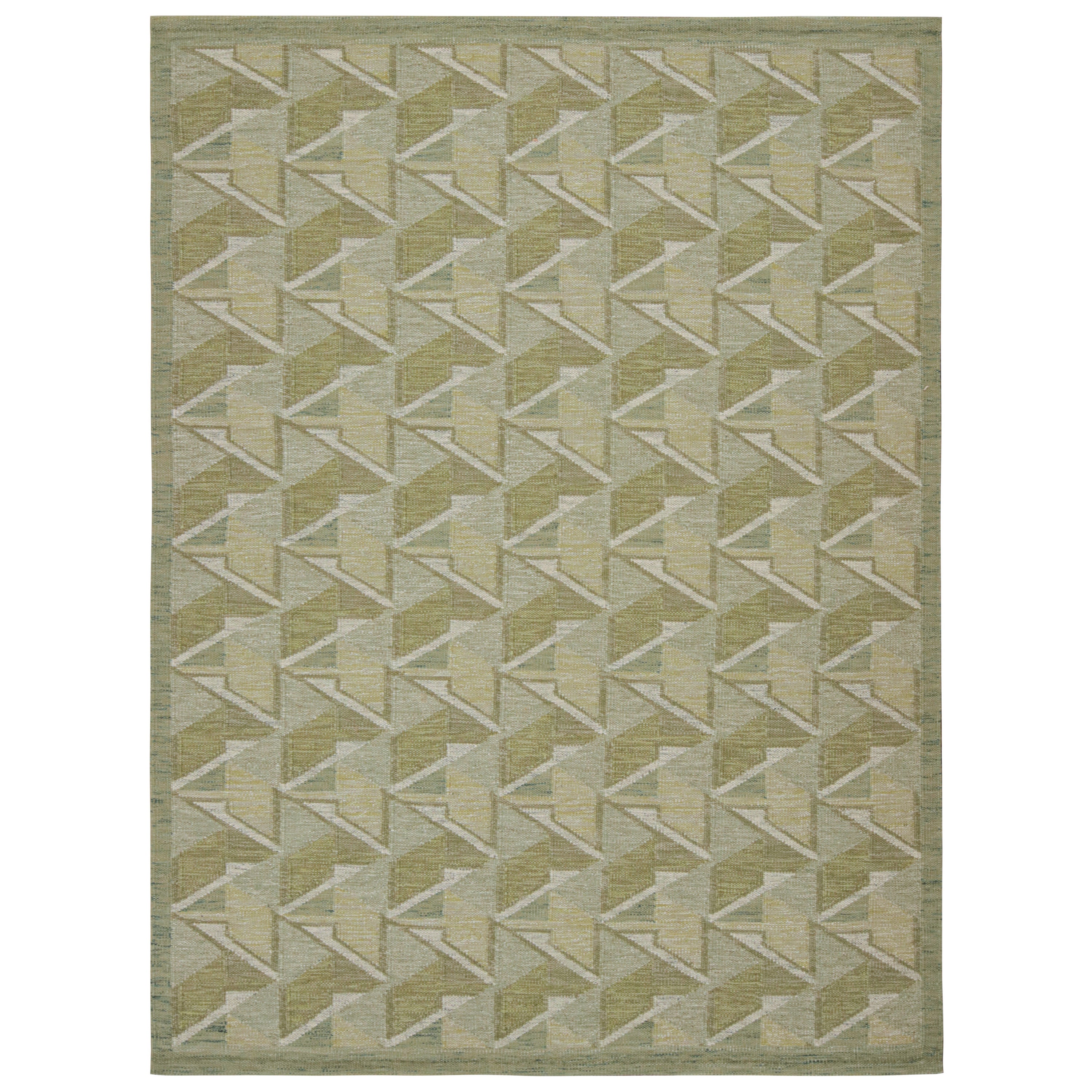 Rug & Kilim’s Scandinavian Style Custom Kilim with Patterns in Tones of Green For Sale