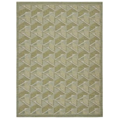 Rug & Kilim’s Scandinavian Style Custom Kilim with Patterns in Tones of Green