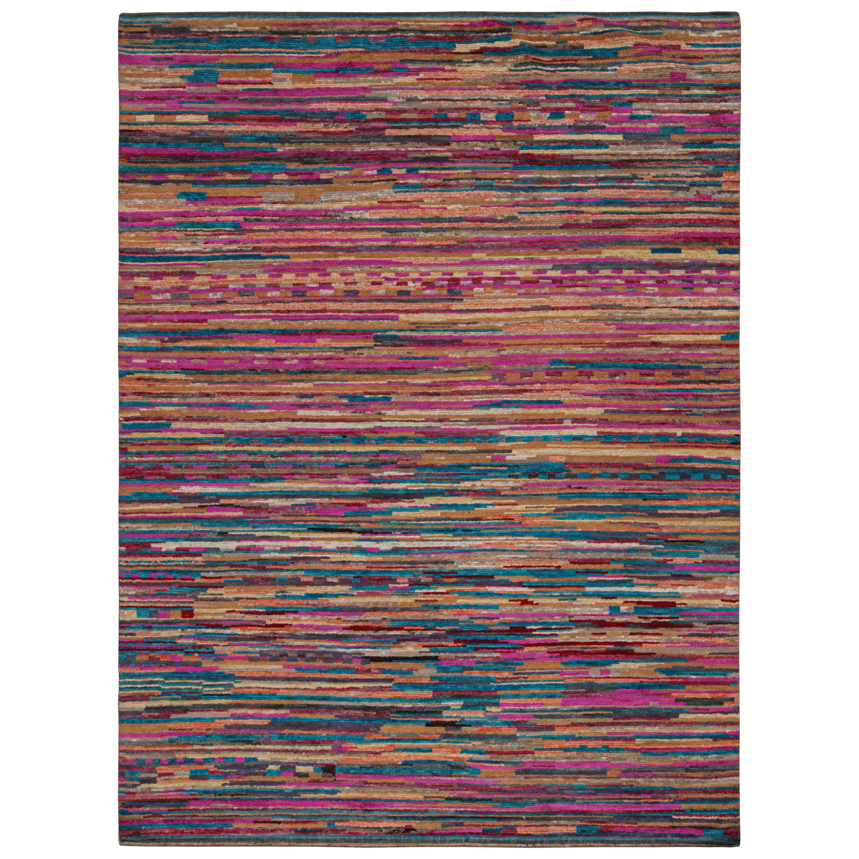 Rug & Kilim's Contemporary Marokkanischer Teppich in Multicolor-Streifen im Angebot