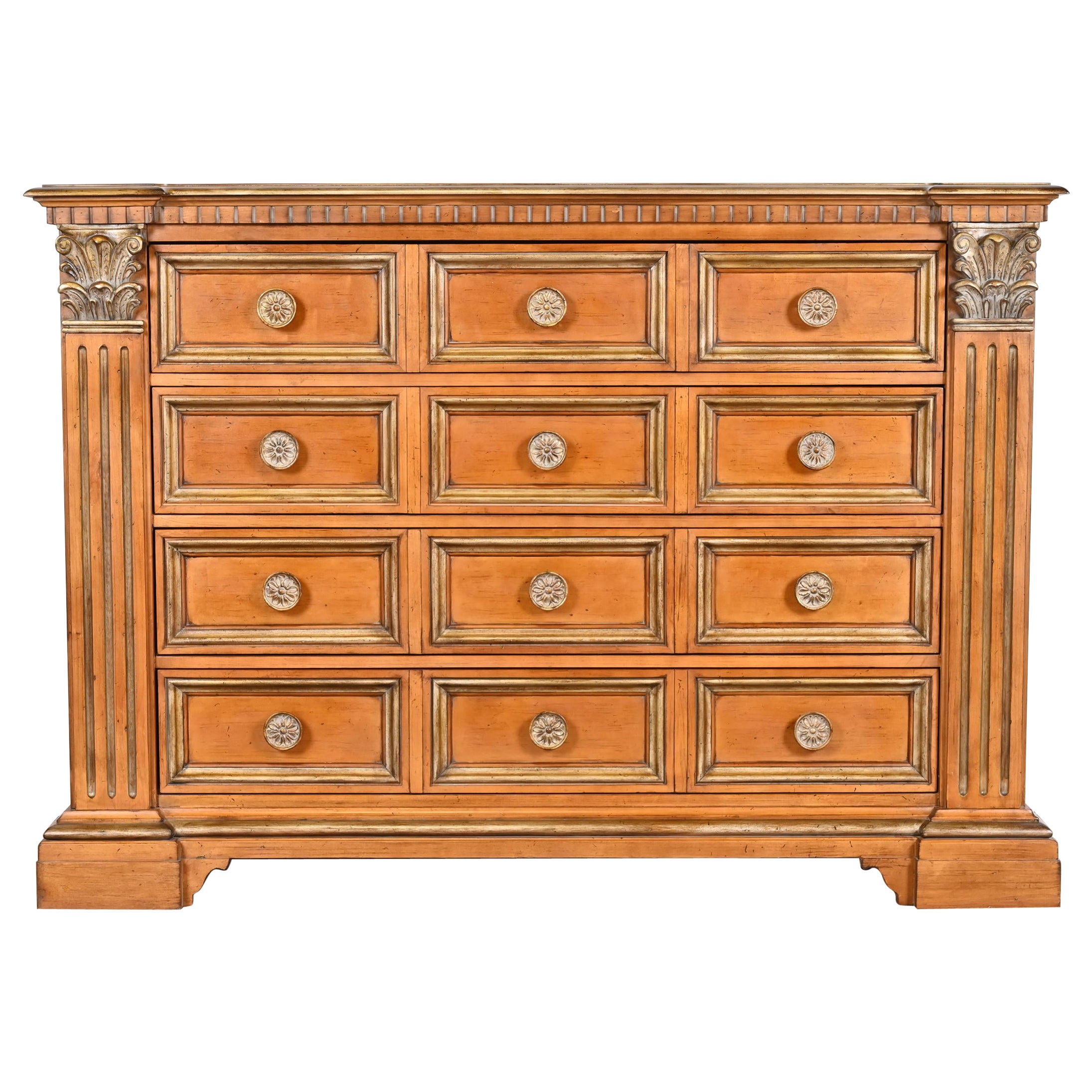 Century Furniture Italian Neoclassical Maple and Parcel Gilt Dresser Chest For Sale