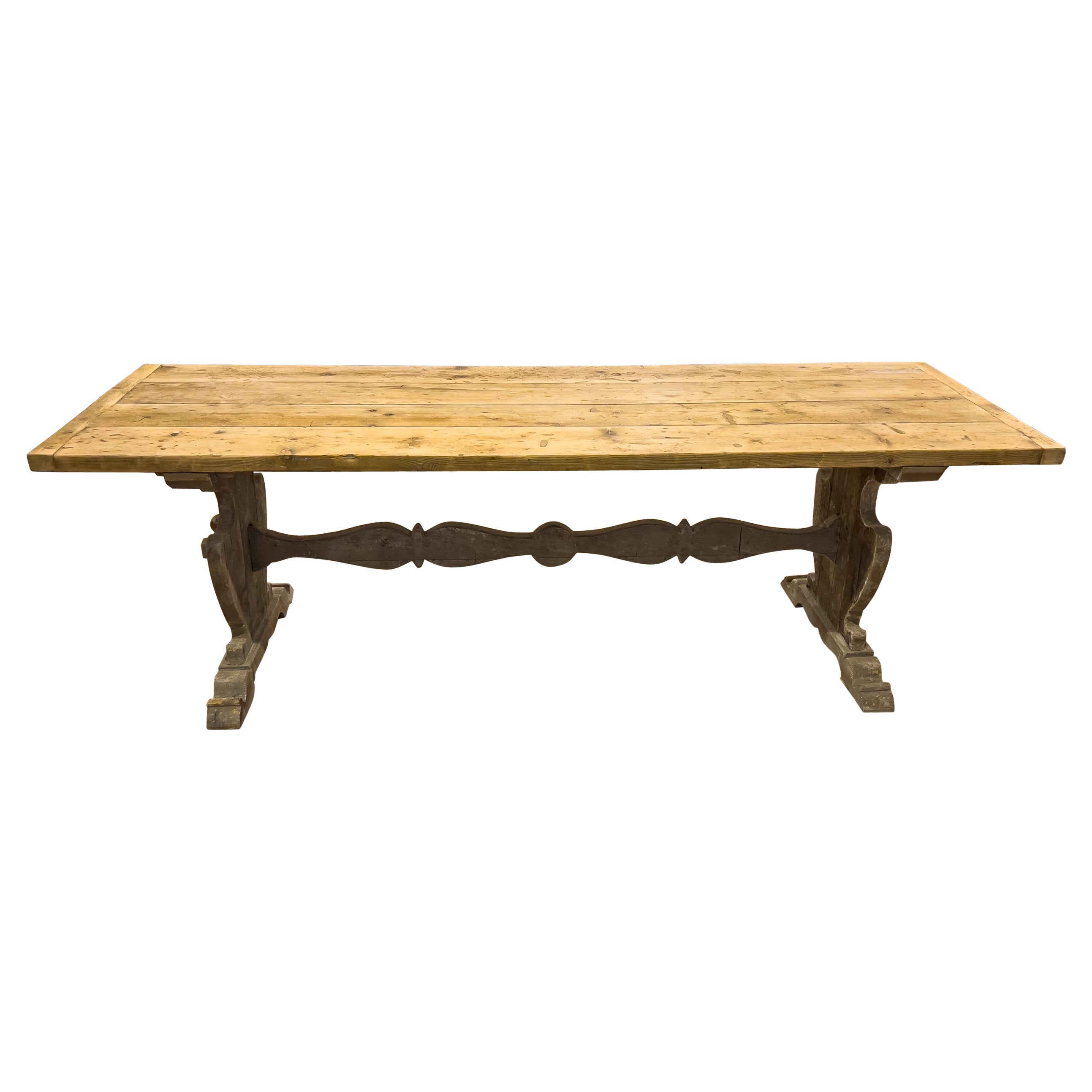 19th Century Plank Top Trestle Table with a Painted Base For Sale at