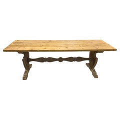 19th Century Plank Top Trestle Table with a Painted Base