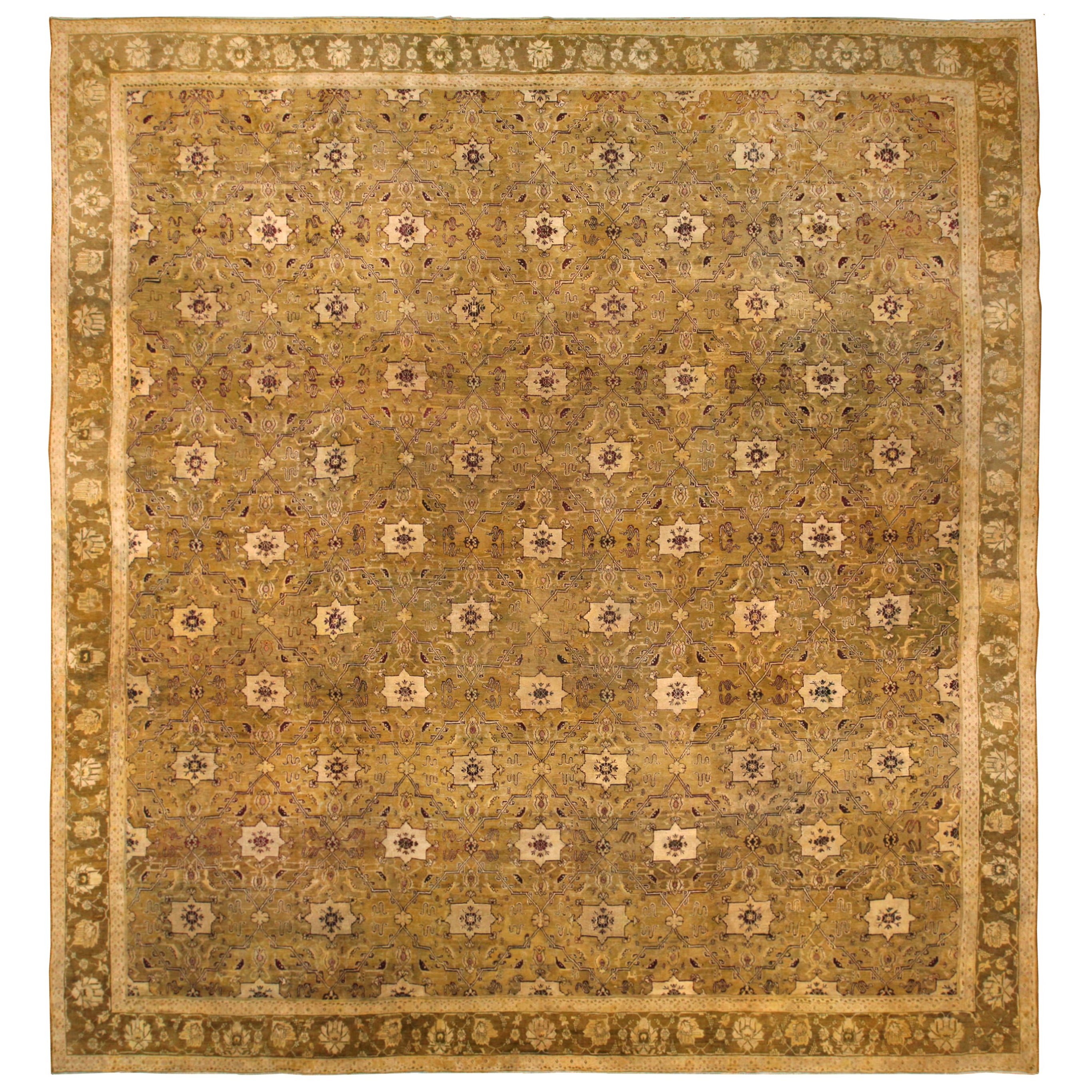 Large Antique Indian Agra Rug. Size: 17 ft 3 in x 18 ft 2 in For Sale