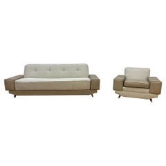 Convertible Daybed Sofa & Club Chair Set in a Boucle and Leather - 2 Piece Set