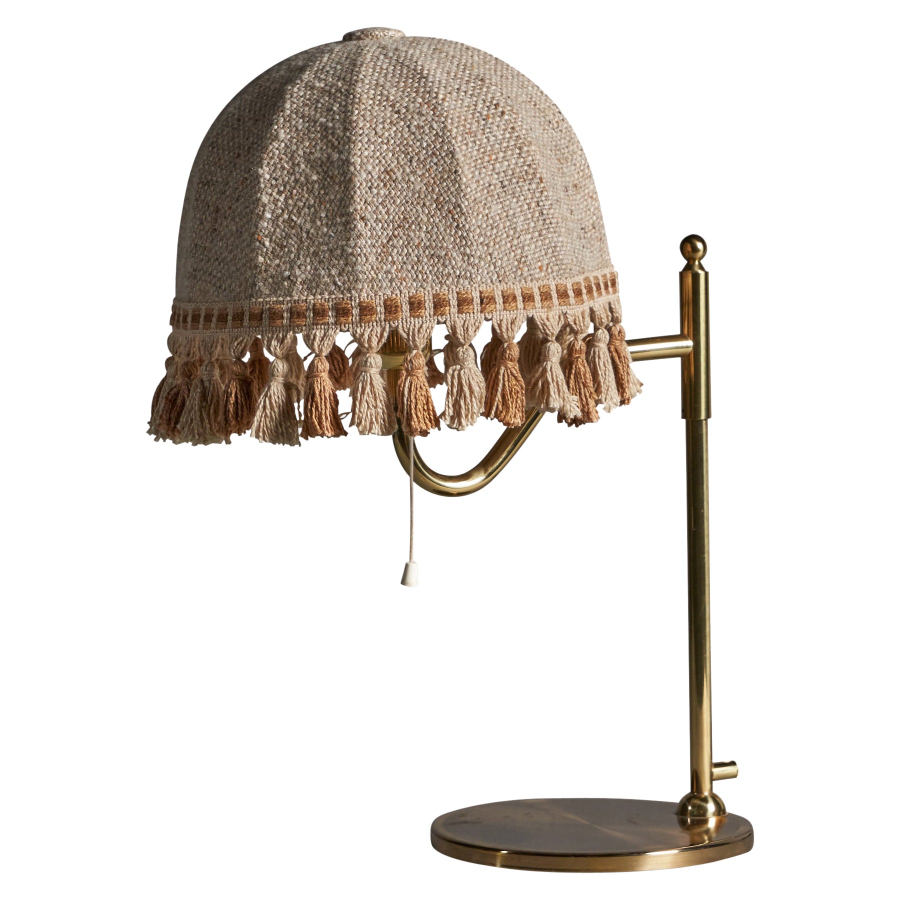 Nya Öia, Table Lamp, Brass, Fabric, Sweden, 1970s For Sale