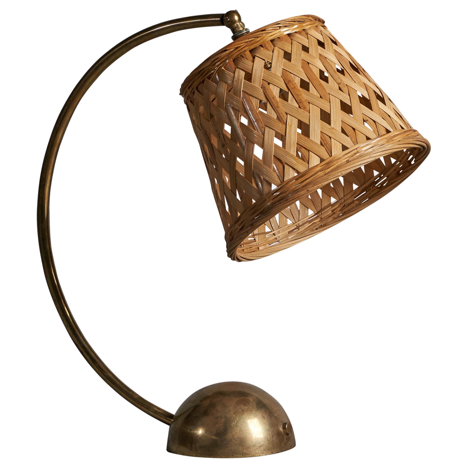 Pitt Müller, Lampada da tavolo, ottone, rattan, Germania, anni '50