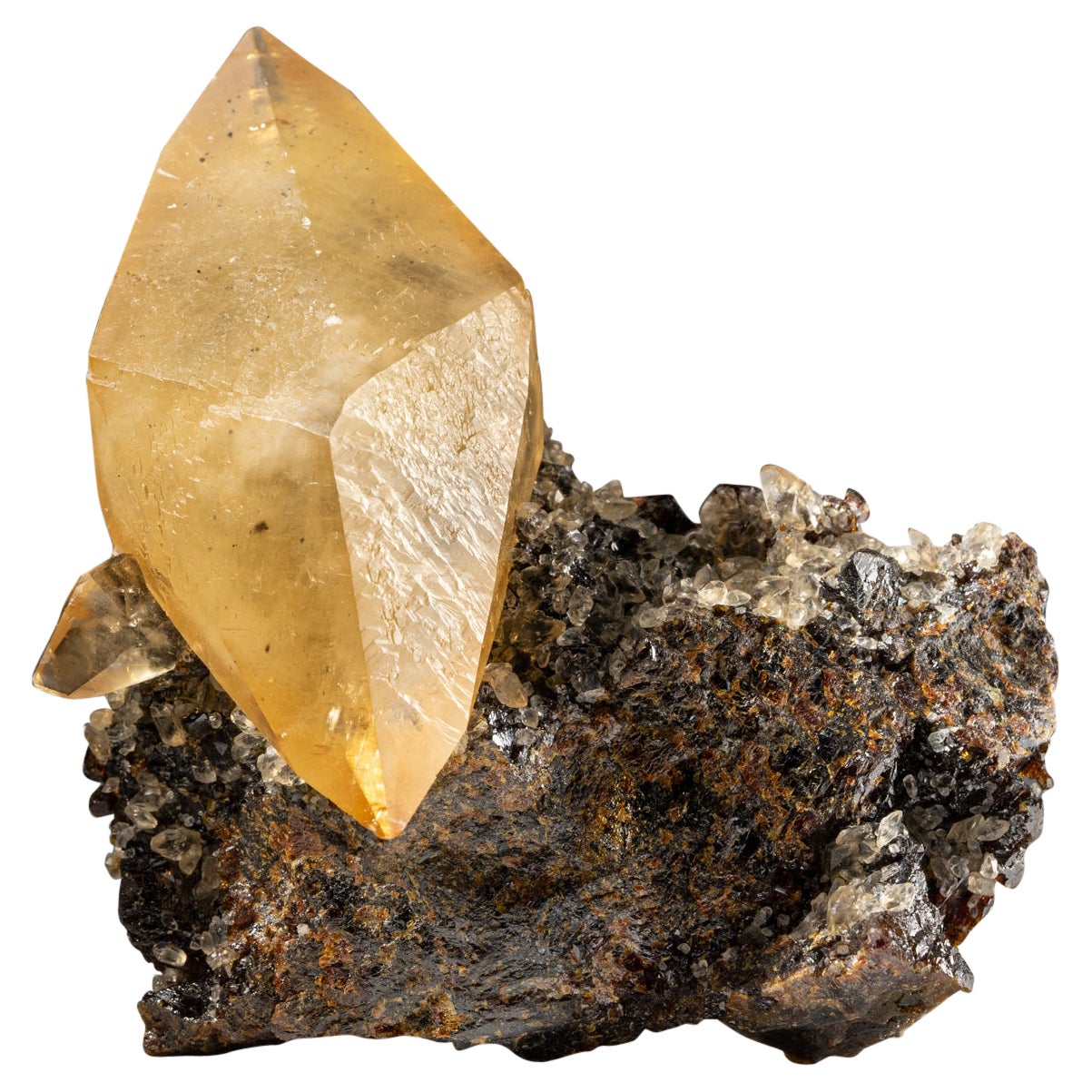 Twinned Golden Calcite Crystal from Elmwood Mine, Tennessee (211.4 grams) For Sale