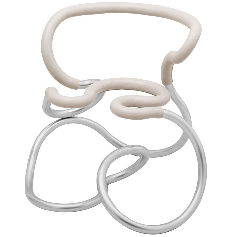 R2, Railing Armchair Leather Upholstered with Stainless Steel  For Sale