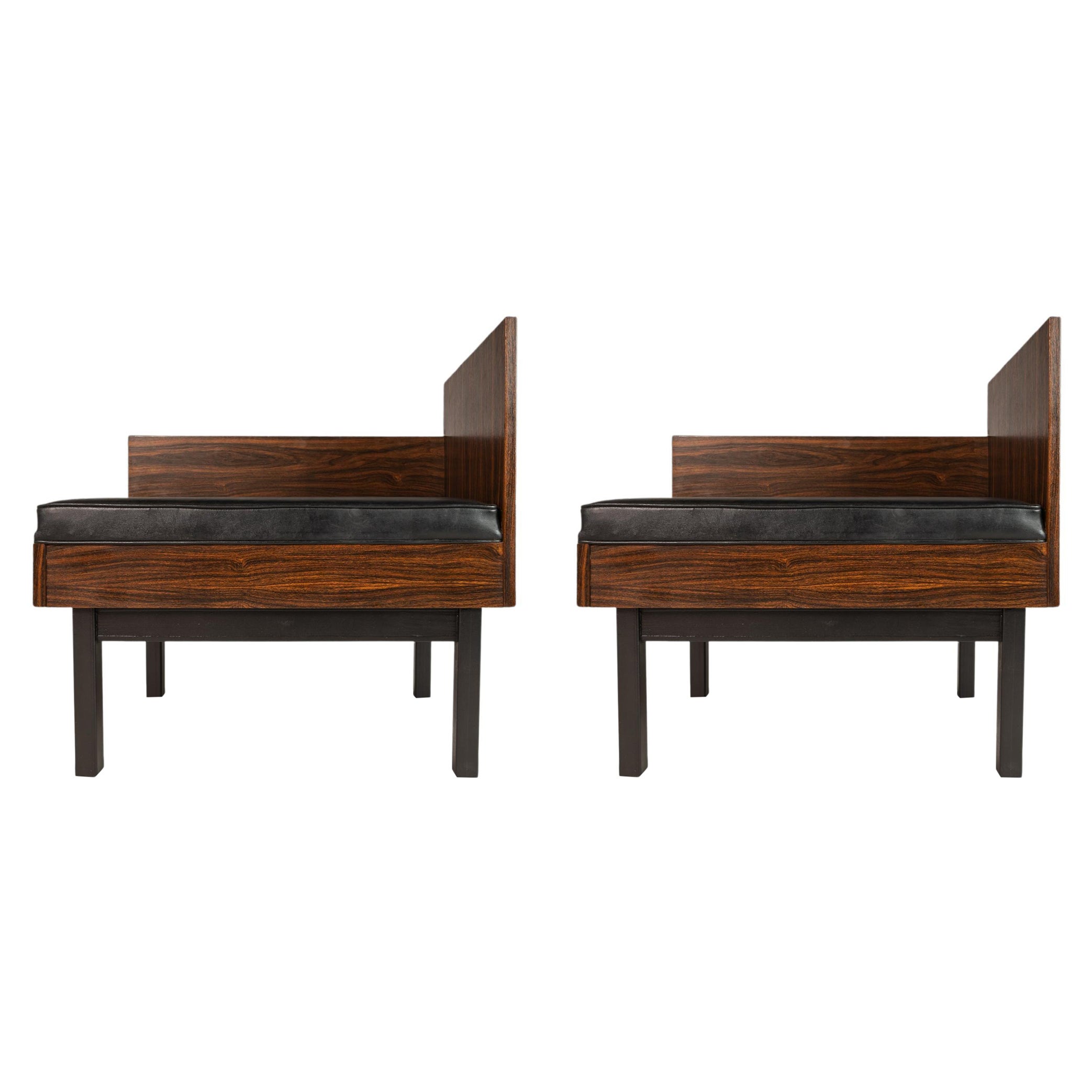 Set of Two ( 2 ) Modular Benches Kissing Benches in Rosewood Laminate, c. 1950's