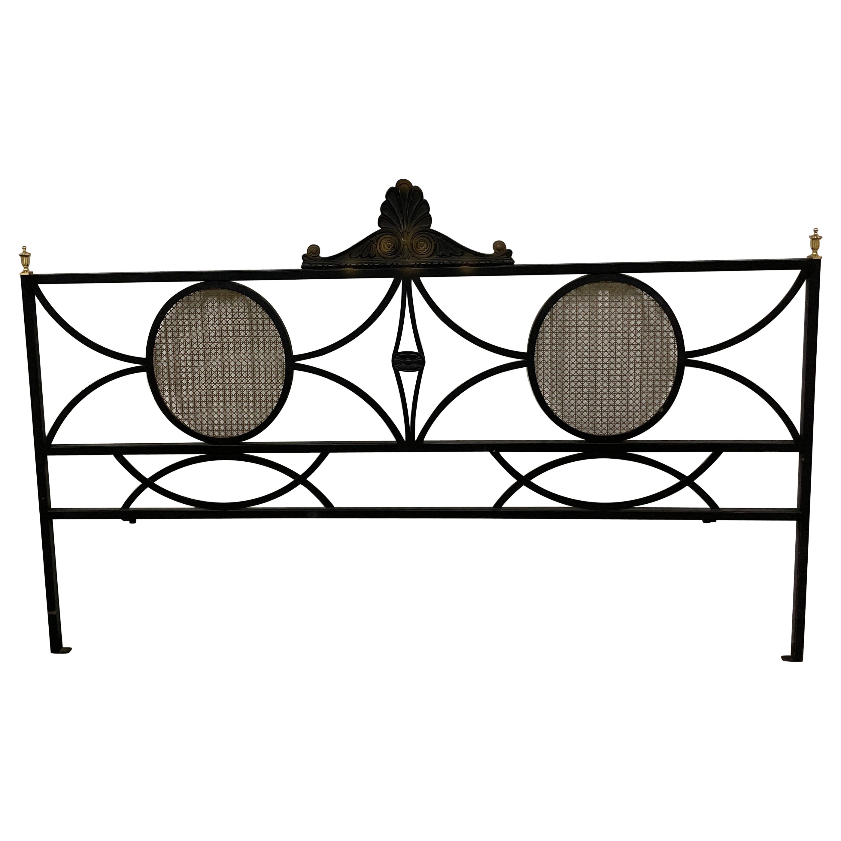 Vintage Neoclassical King Size Wrought Iron Headboard For Sale