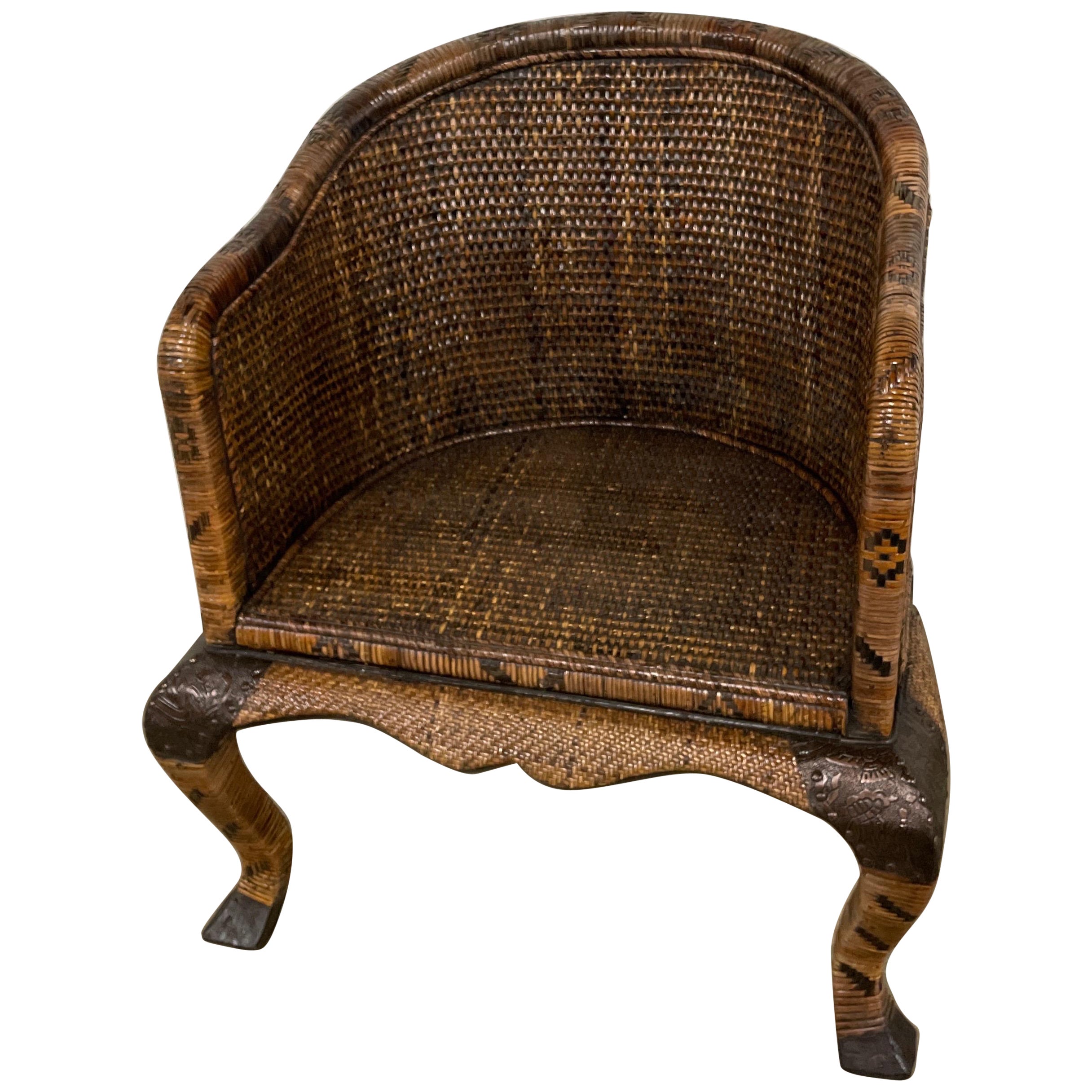 Bamboo & Embossed Metal Armchair For Sale