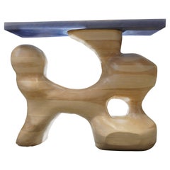 Organic Modern Hand-Carved Poplar Pillars Table with Epoxy Top