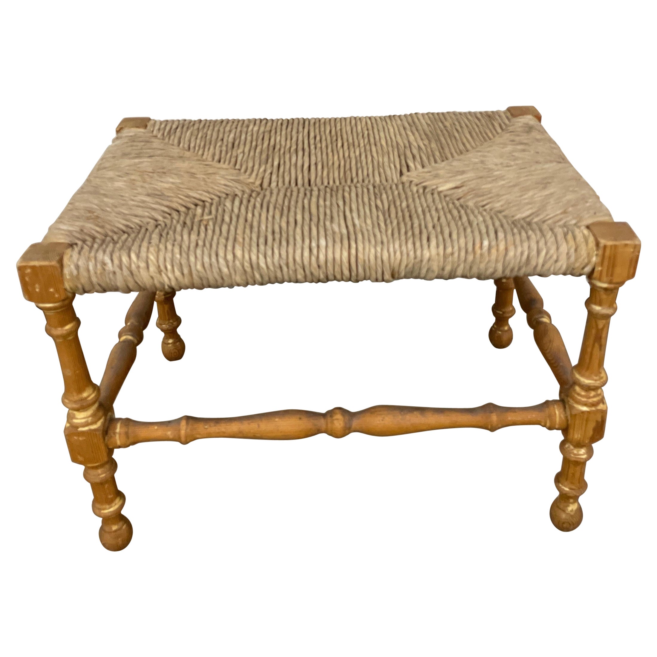 Vintage Country French Rush Seat Stool / Bench For Sale