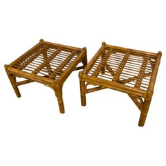 Pair of Vintage Mc Guire Rattan & Bamboo Footstools