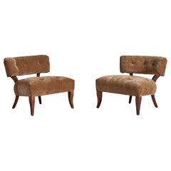 Billy Haines Attribution, Slipper Chairs, Wood, Velvet, USA, 1940s