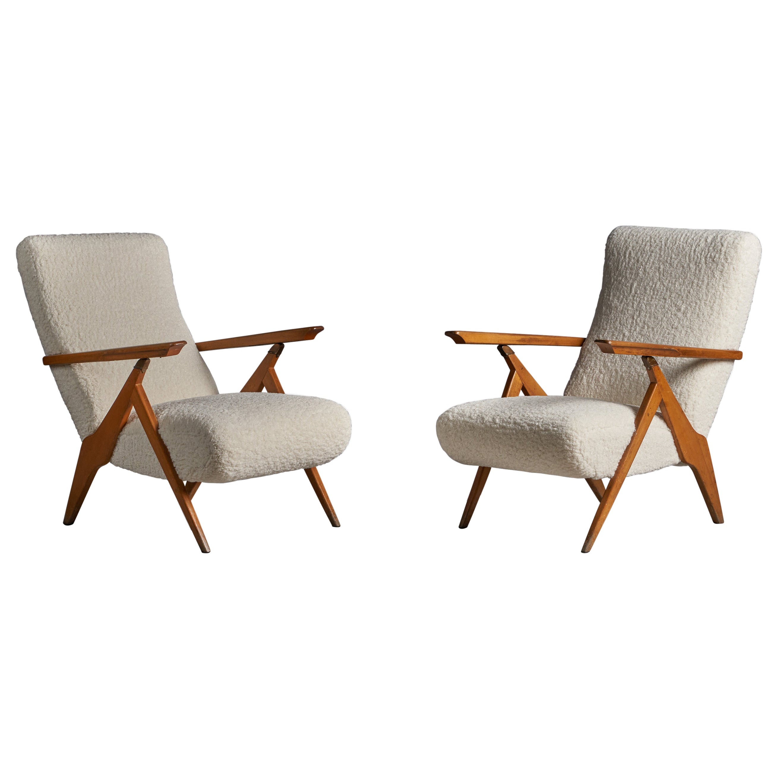 Antonio Gorgone, Adjustable Lounge Chairs, Wood, Brass, Fabric, Italy, 1950s
