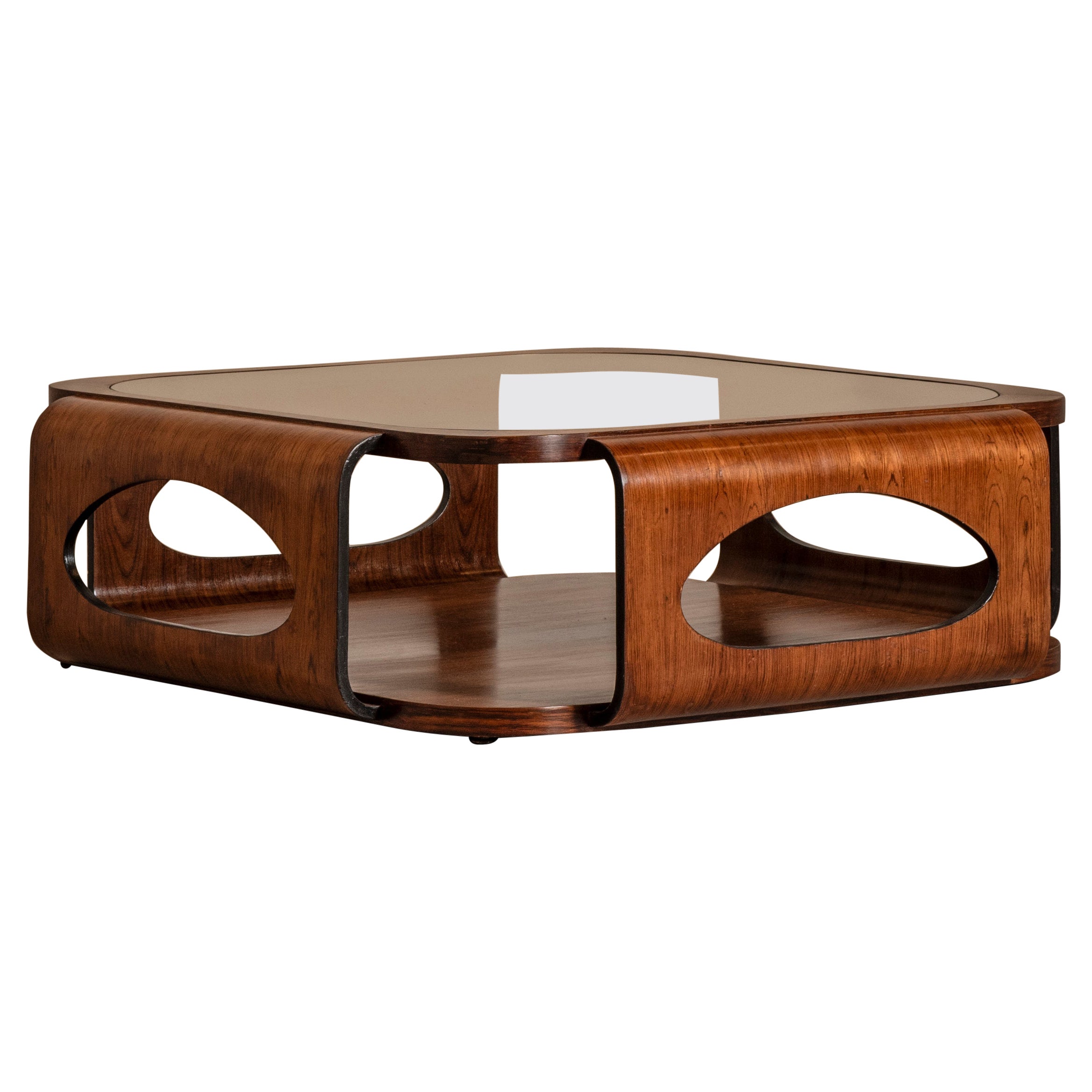 Center Table in Wood and Glass, by Móveis Bertomeu, Mid-Century Modern Design For Sale