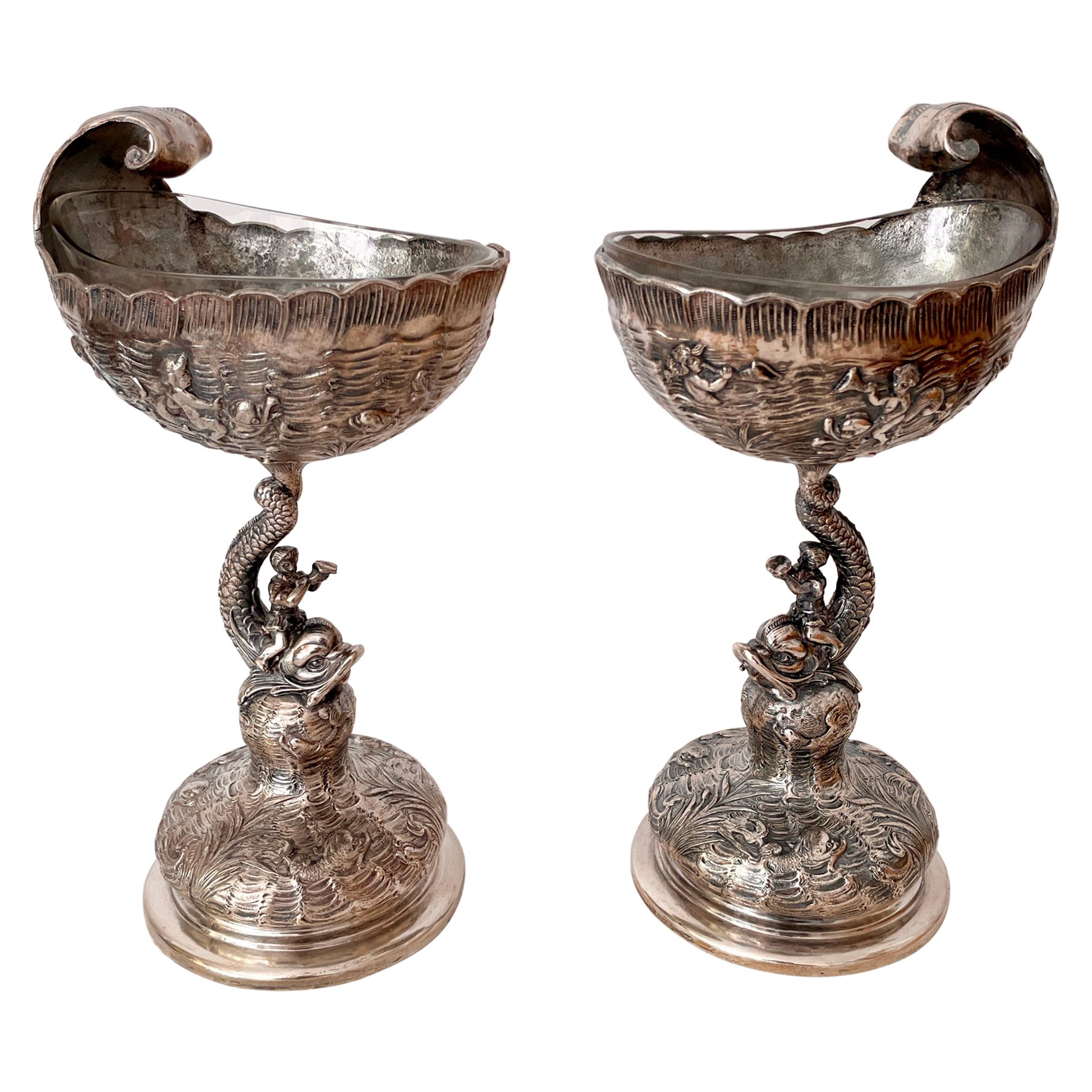 Grotto Metal Footed Dish, a Pair For Sale