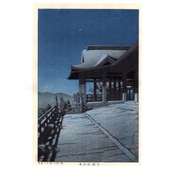 Retro Authentic Japanese Woodblock Print by Kawase Hasui - Kiyomizu Temple in Kyoto