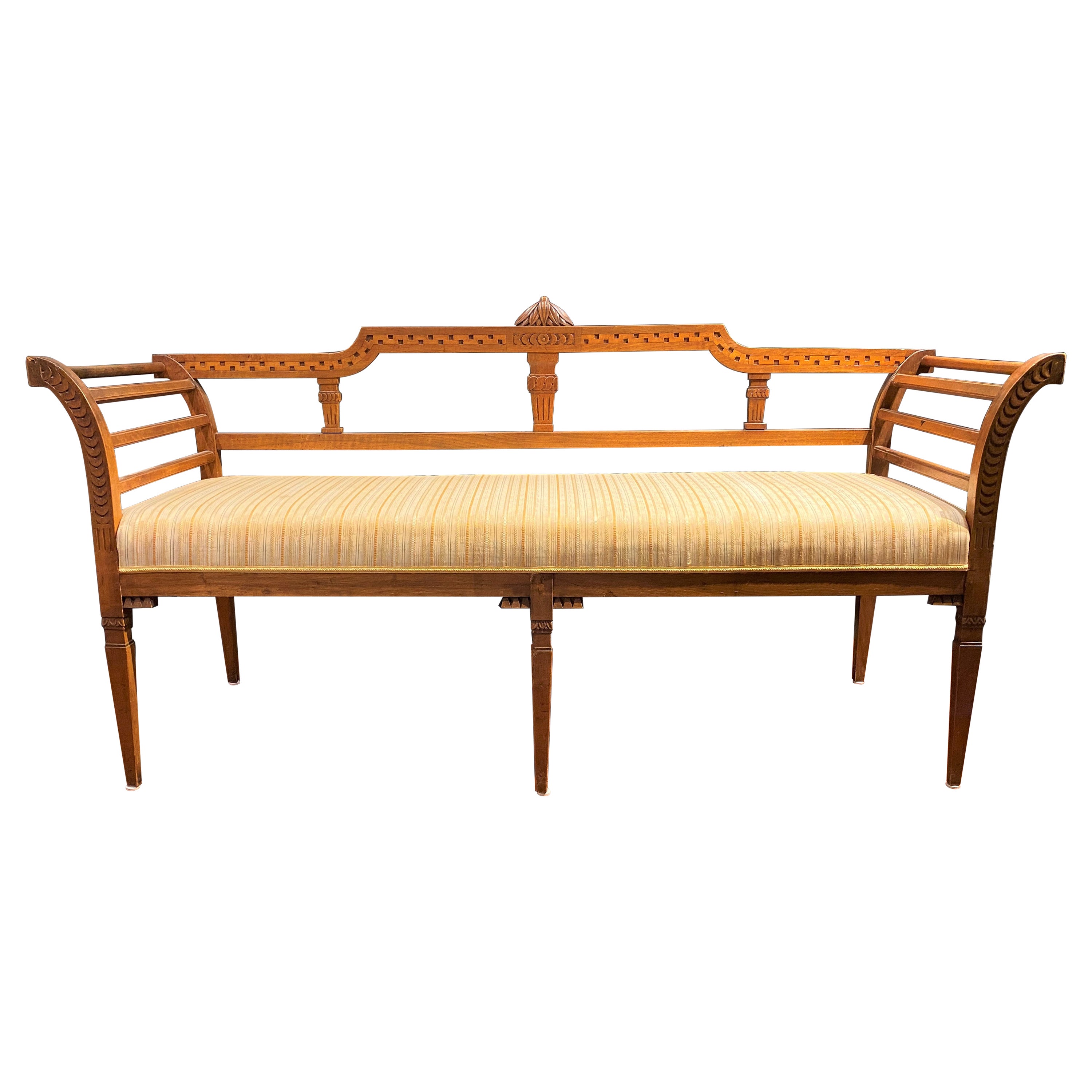 Early 19th Century Austrian Upholstered Settee with Nicely Carved Elements For Sale