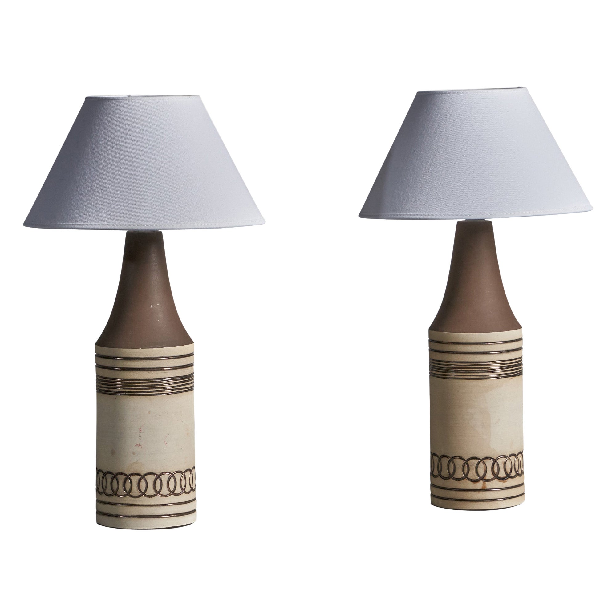 Swedish Designer, Pair of Table Lamps, Stoneware, Sweden, 1960s For Sale