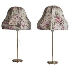 Vintage Swedish Designer, Table Lamps, Brass, Fabric, Sweden, 1940s