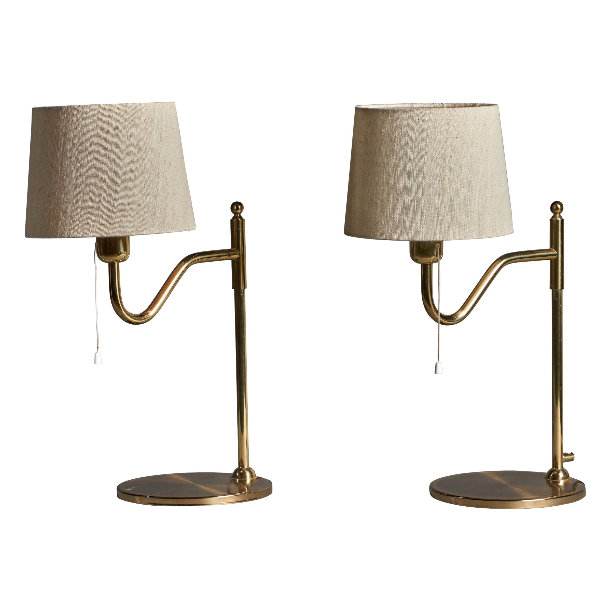 Nya Öia, Table Lamps, Brass, Fabric, Sweden, 1970s