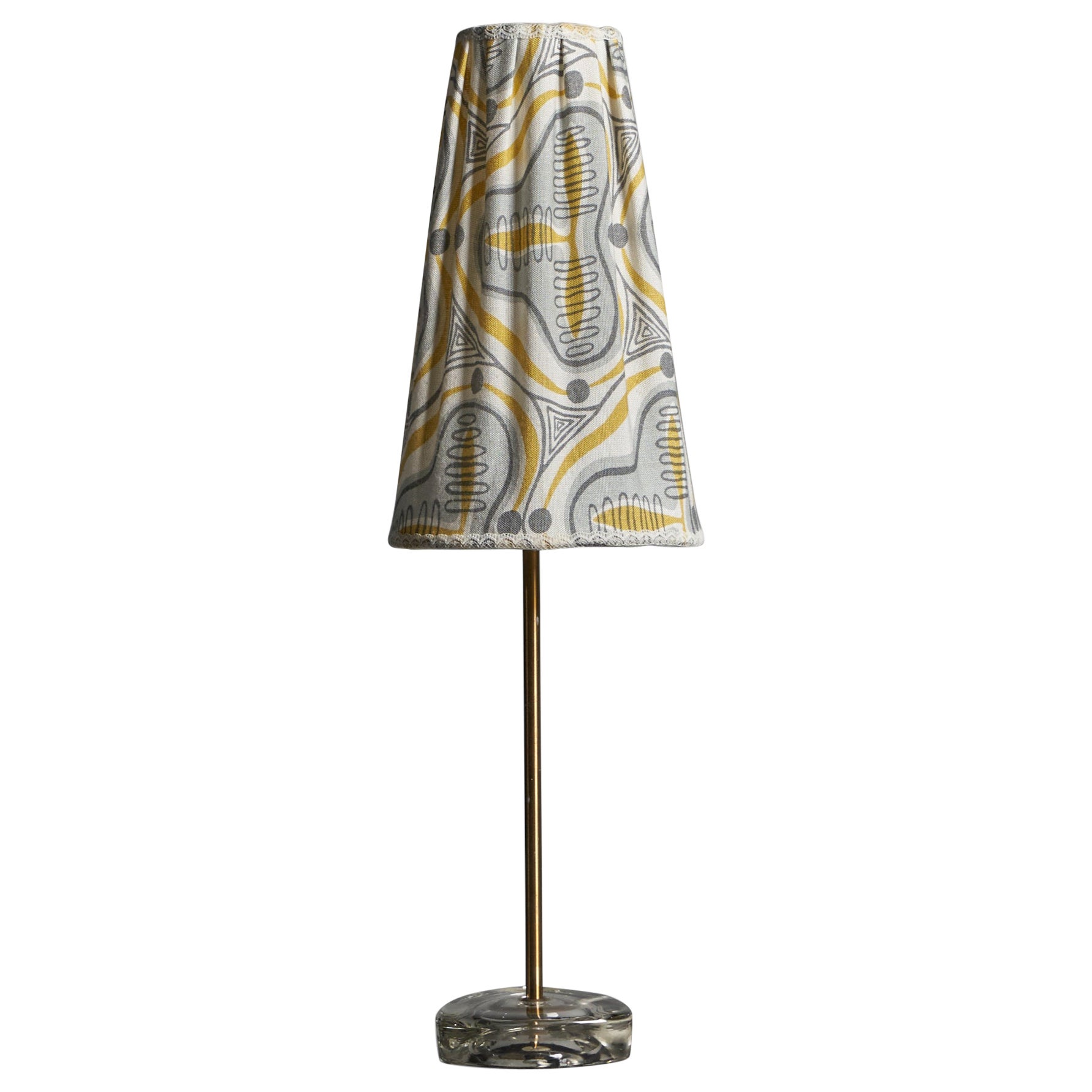 Swedish Designer, Table Lamp, Brass, Glass, Fabric, Sweden, 1950s For Sale