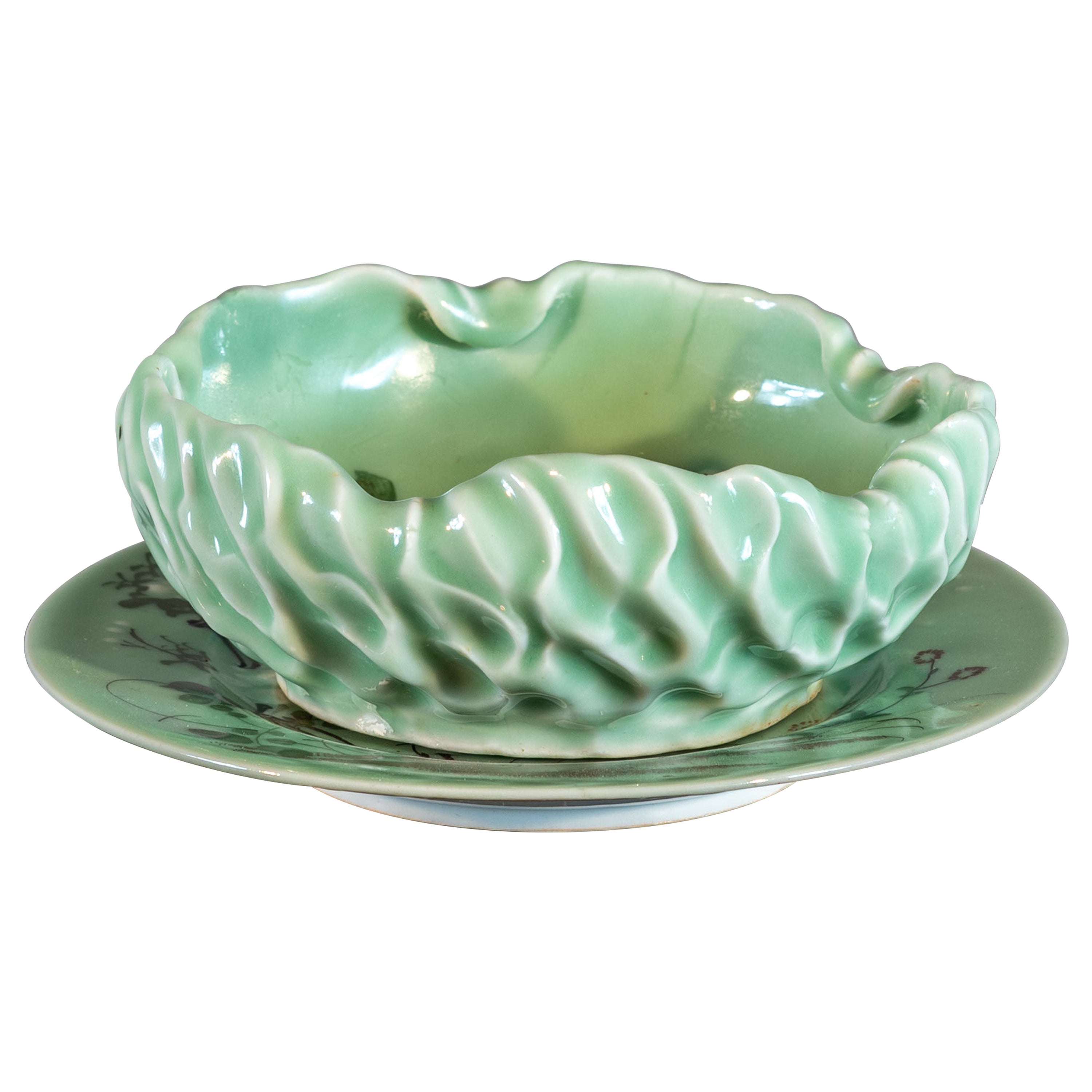French Celadon Bowl & Plate For Sale