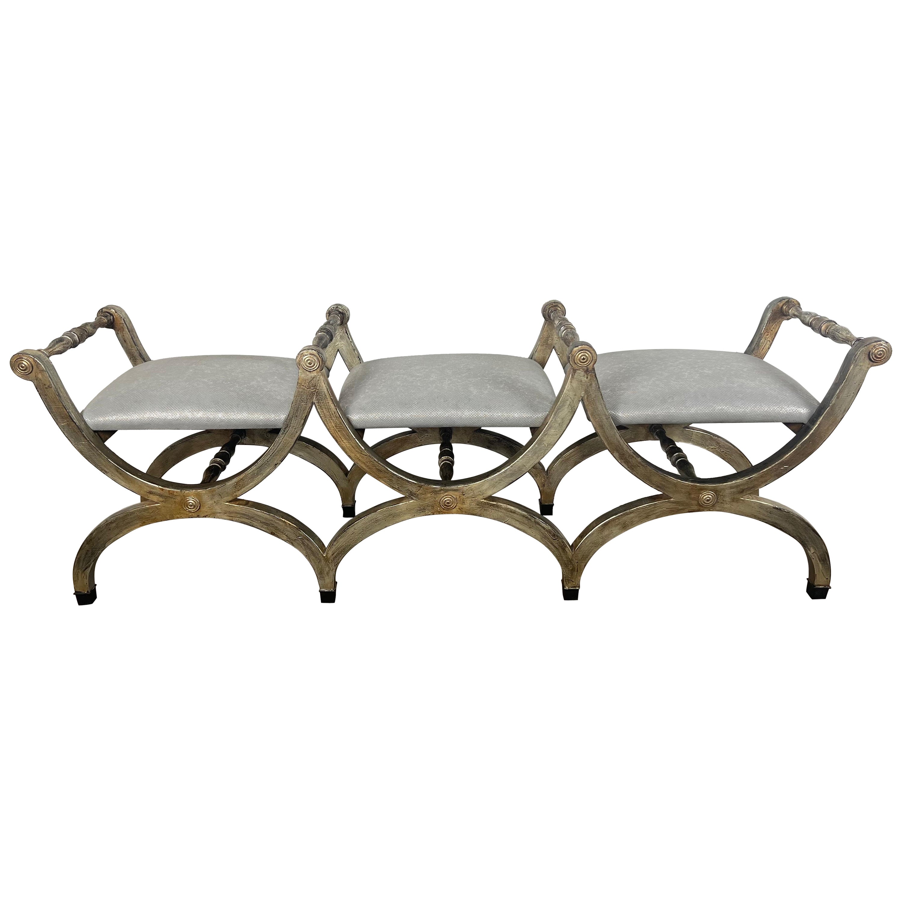 Silvered 3-part Borghese Bench  C. 1930's For Sale