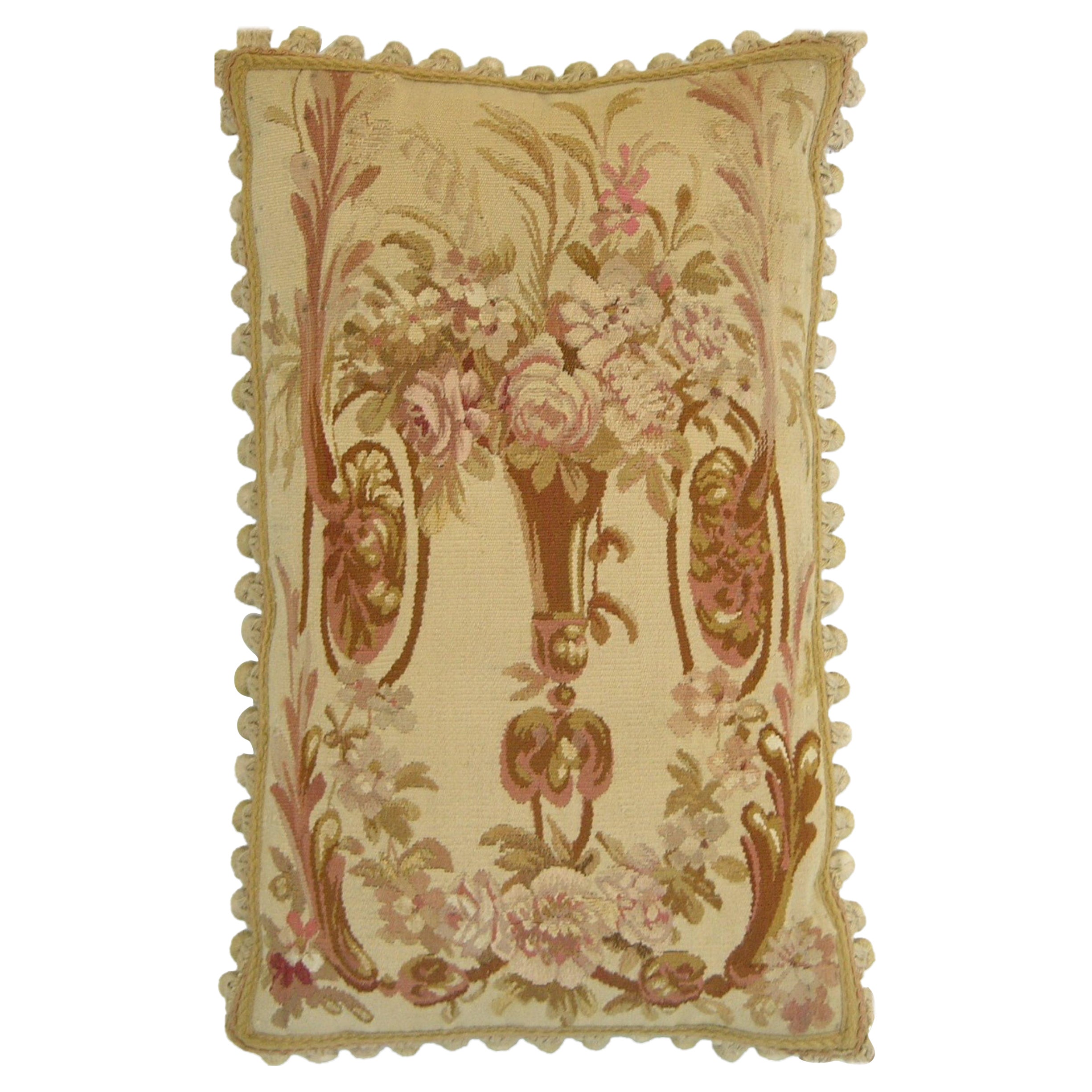 Antikes französisches Aubusson-Wandteppich-Kissen, um 1870