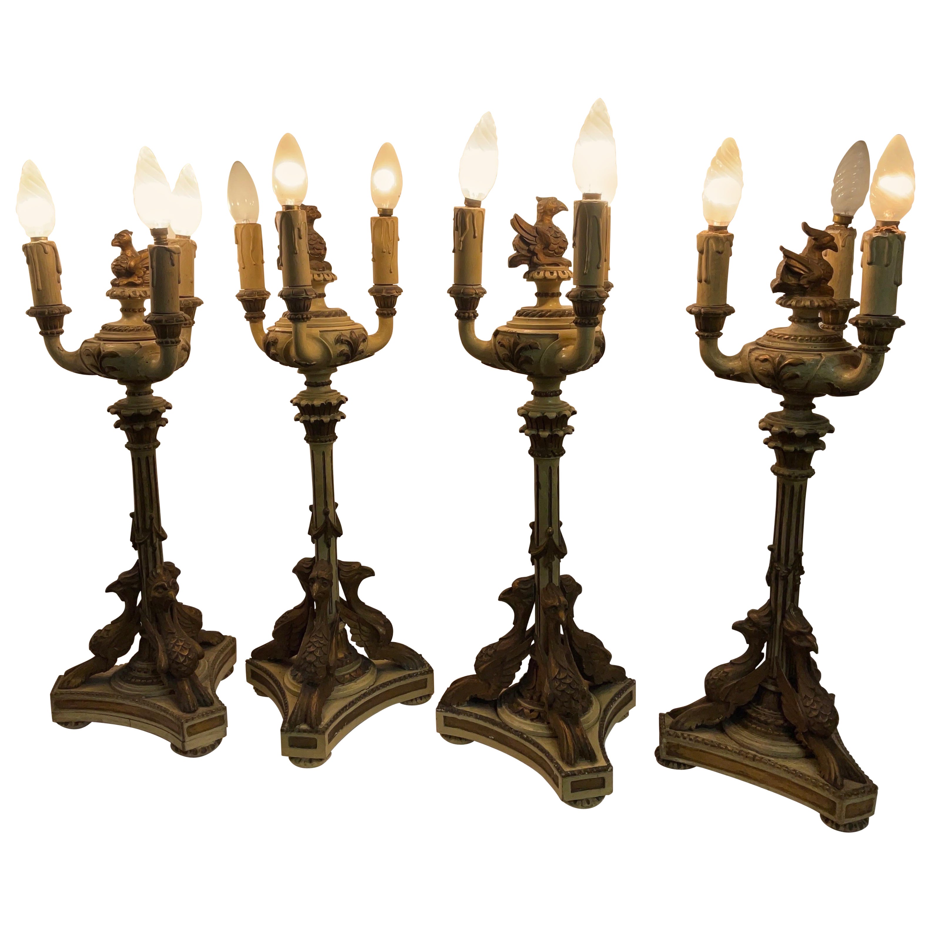 Late 1800 Empire Style Empire-style lacquered and gilded wood candlesticks For Sale