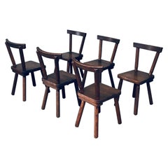 Brutalist Design Solid Oak Dining Chair set, Belgium 1950's