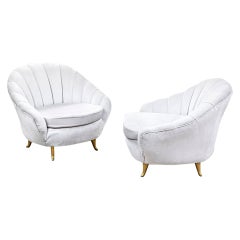 Vintage 20th Century Gio Ponti Pair of Armchairs by ISA Bergamo 50s White Upholstery