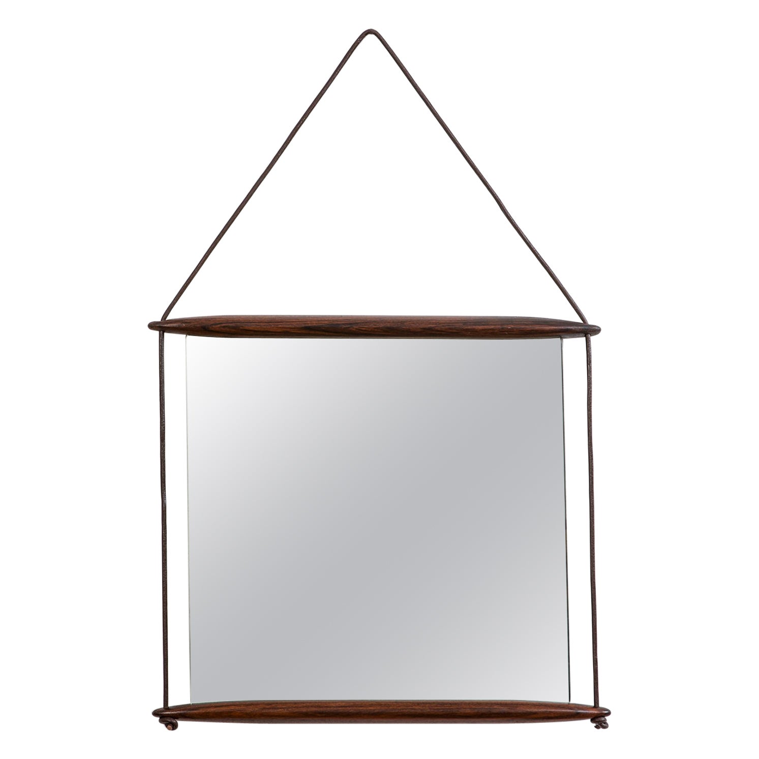 20th Century Ico Parisi Wall Mirror for MIM in Wood and Leather Ribbon of '50s