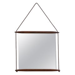 20th Century Ico Parisi Wall Mirror for MIM in Wood and Leather Ribbon of '50s