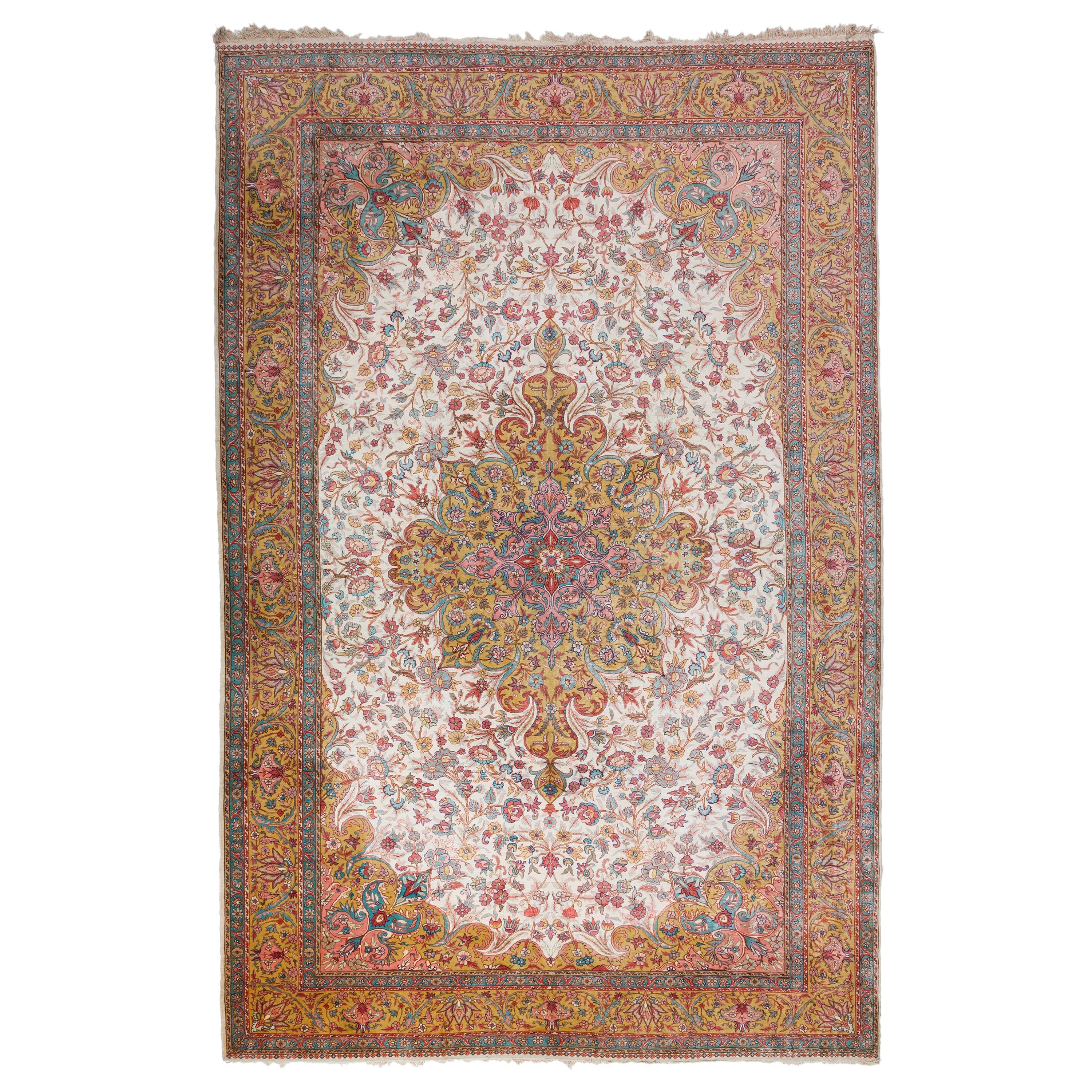 7.3x11 Ft Fine Pure Silk Turkish Rug. Exceptional Work of Floor Art For Sale