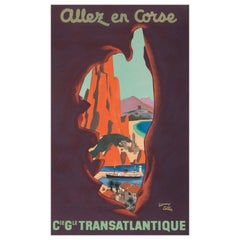 Collin, Original Vintage Poster, Corsica, Transatlantique, Ocean Liner, 1950