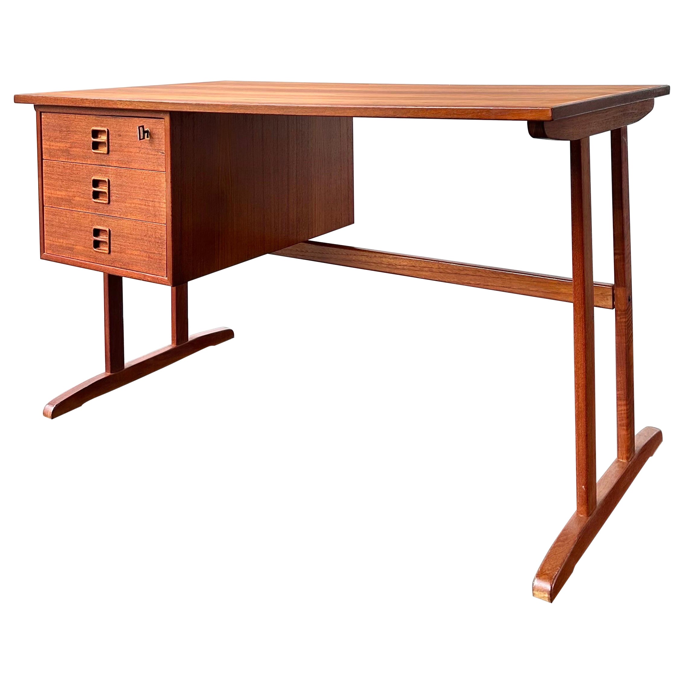 Danish teak desk with open bookcase back in the style of Arne Vodder 