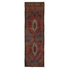 3.6x11.6 Ft Vintage Near Eastern Wool Runner Rug. Soft Red, Gray, Olive & Ivory