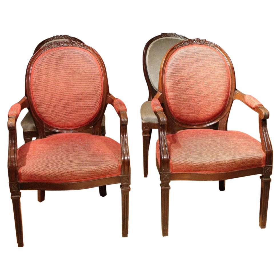 Set of 4 antique mahogany dining room chairs Louis Seize 1780-1810 For Sale