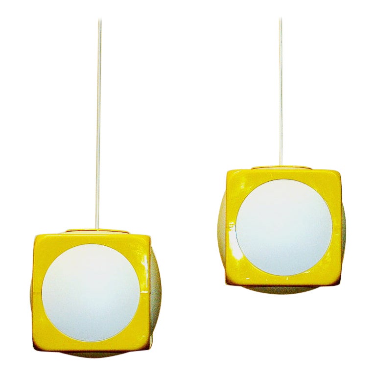 Vintage acrylic cube pendant pair by Schiöler for IKEA 1970s Sweden