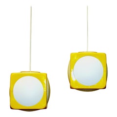 Used acrylic cube pendant pair by Schiöler for IKEA 1970s Sweden