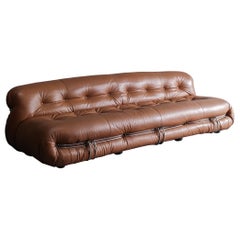 Soriana 4 Sitzmöbel aus cognacfarbenem Leder entworfen von Afra&Tobia Scarpa oder Cassina 70'